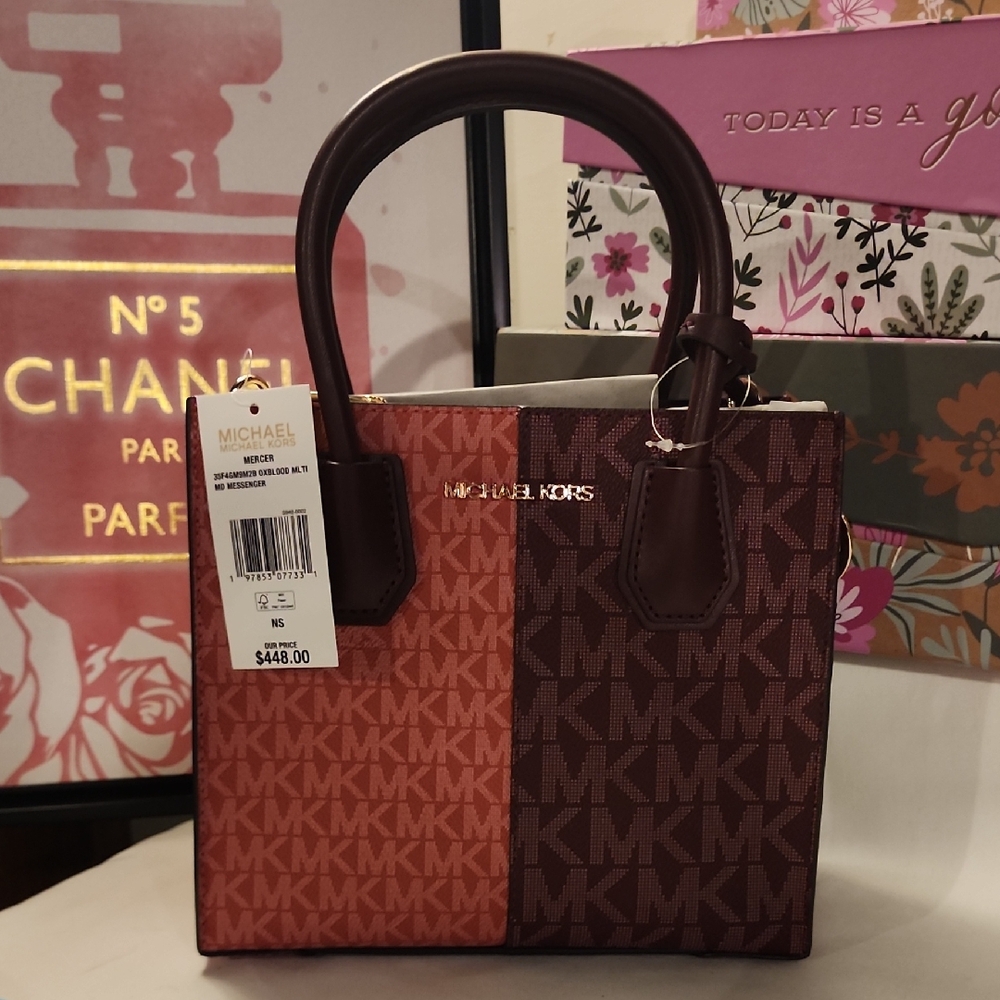 Michael Kors Two-Tone Dark Burgundy and Mauve mini crossbody satchel.  NWT